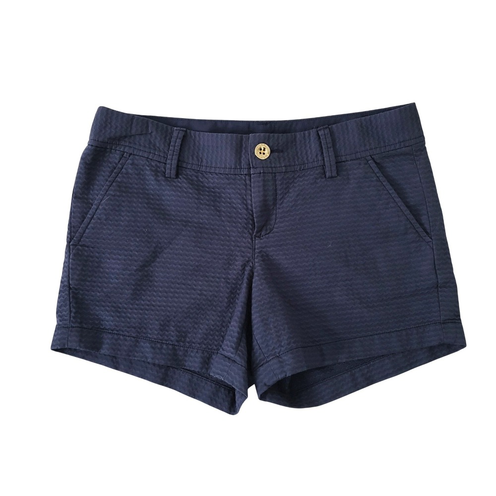 Lilly Pulitzer Callahan Navy Blue Shorts Women's 4 Casual Style Gold Tone Button